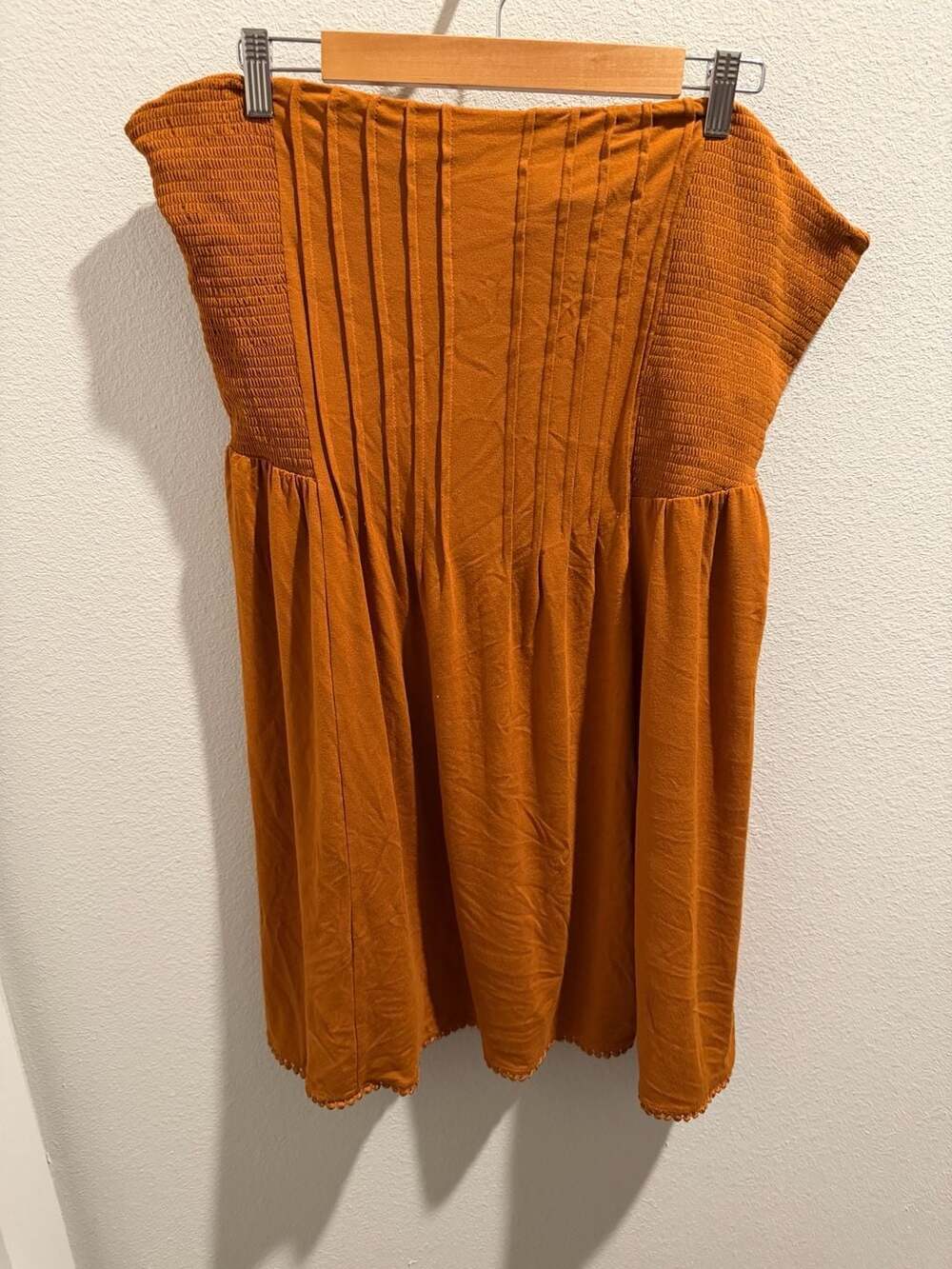 Forever 21+ Plus Size Smocked Strapless Mini Dress in Burnt Orange